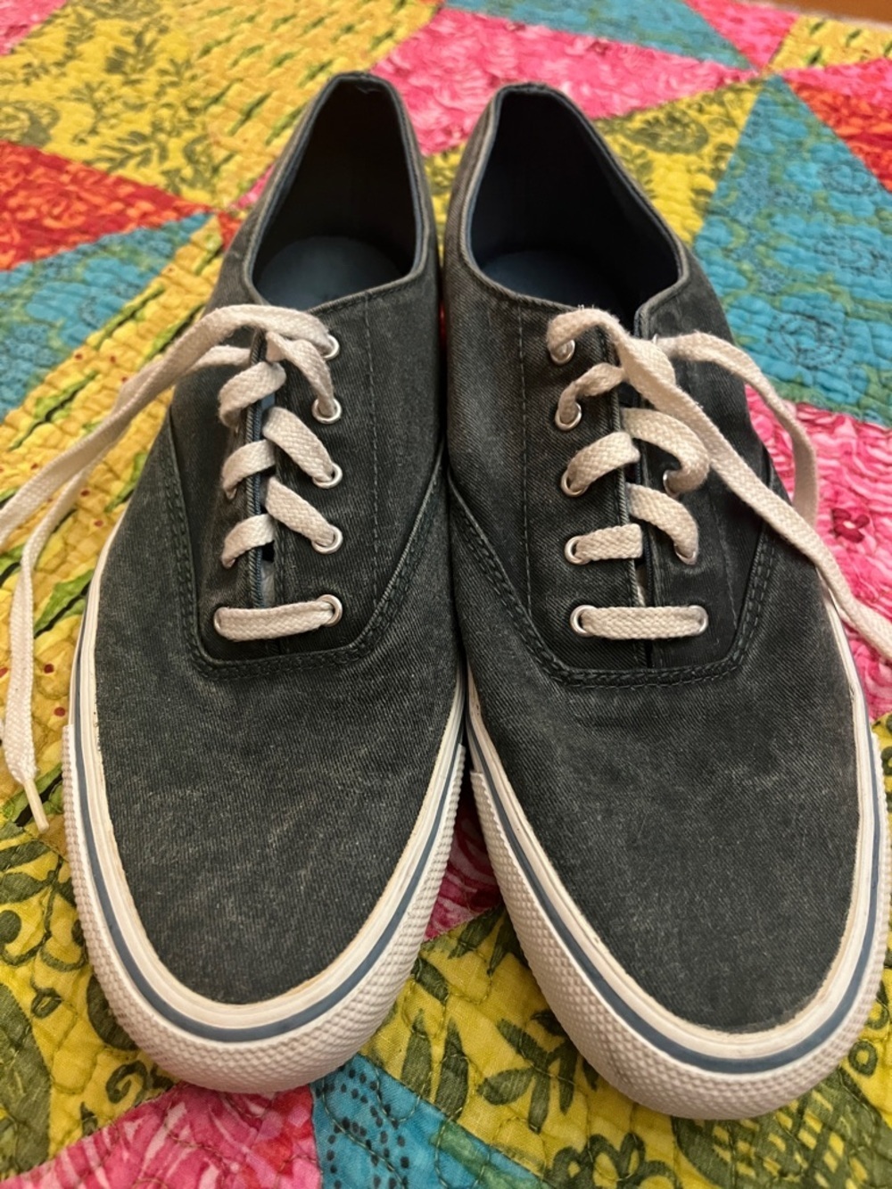 Sperry Men's Washed Green Canvas Sneakers Top Siders with White Laces